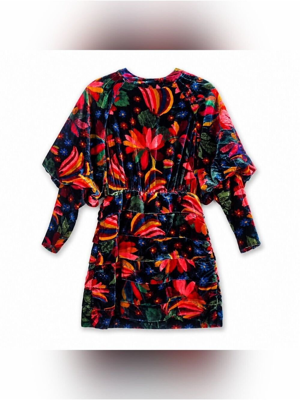 FARM Rio Banana Sky Dress Long Sleeve Velvet Women's XS Black